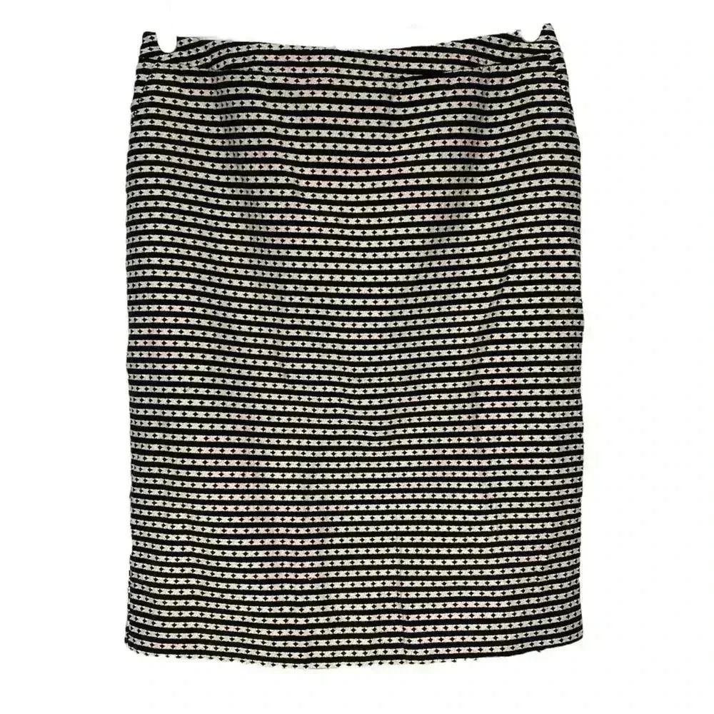 Merona Contemporary Lined Woven Pattern Black & White Midi Skirt